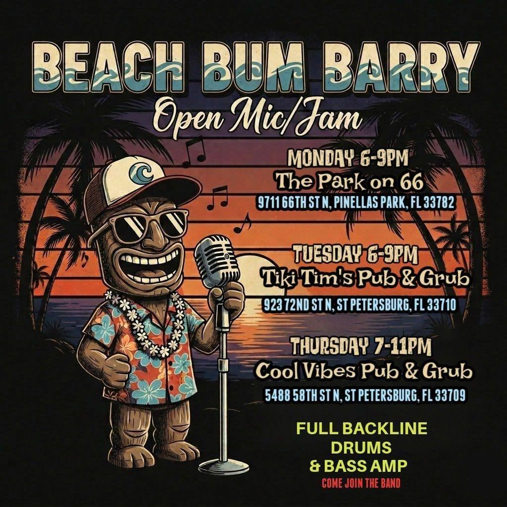 Flyer for Beach Bum Barry Open Mic/Jams
